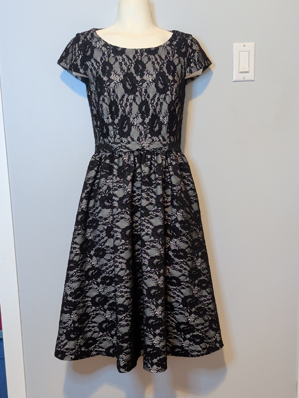 Black Lace Fit-and-Flare Dress with Scoop Neck